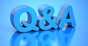 3D blue “Q&A” letters on a glossy reflective surface with a soft blue gradient background.